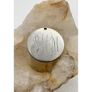 Vintage Sterling Silver Round Monogram Charm Pendant Hand Engraved Initials 3.2g